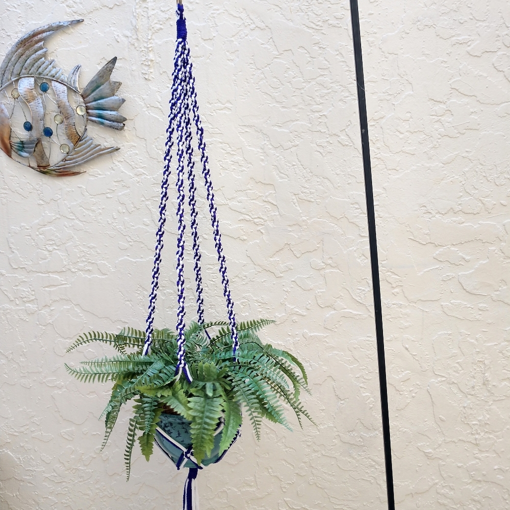 Plant Hanger Hand Crafted Macrame Purple White Botanical Geometric Boho LSU